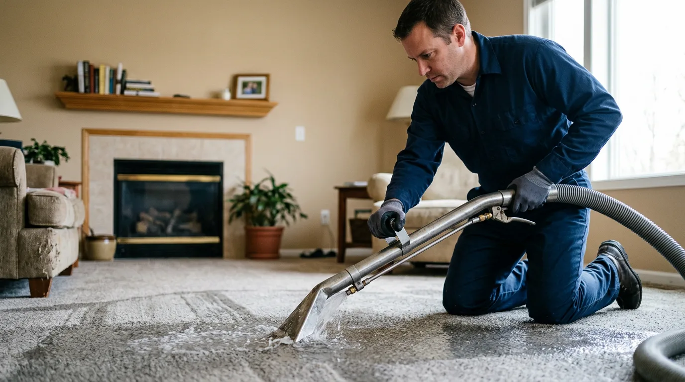 Water damage restoration technician working near Hudson, ME
